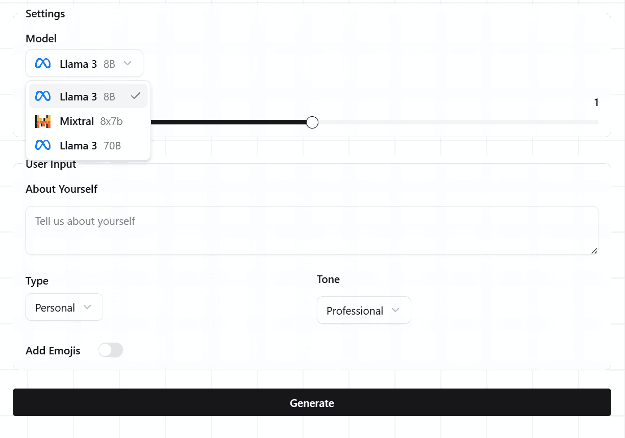 Bio Generator - Custom User Inputs
