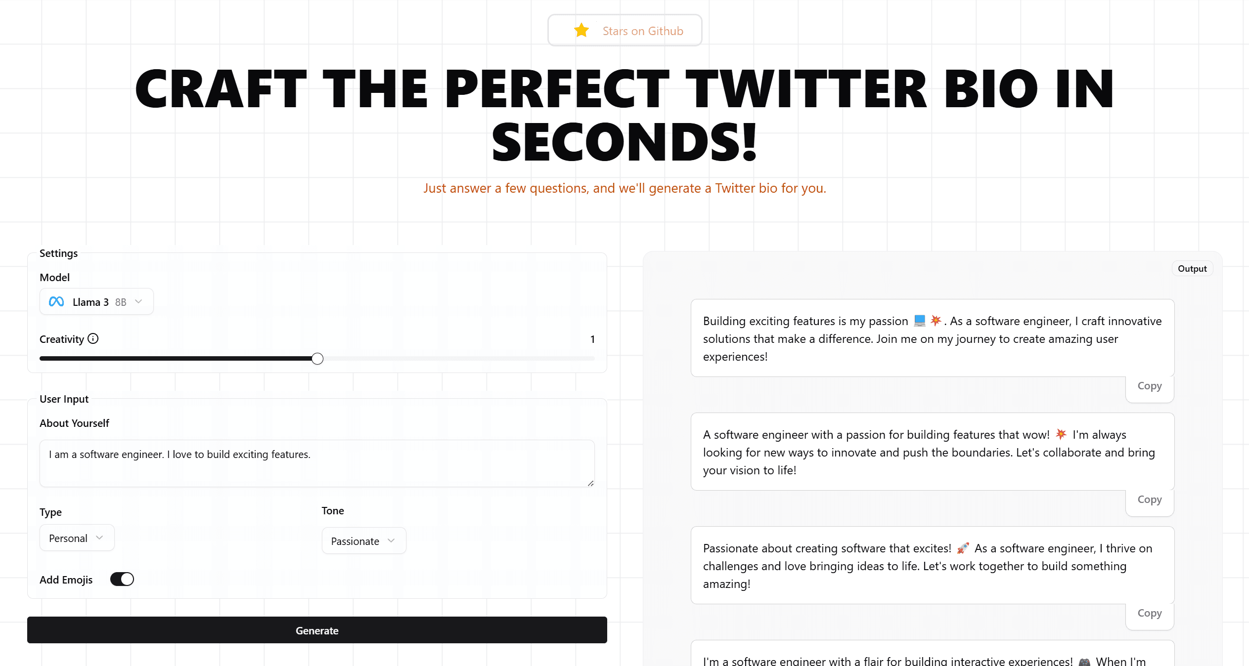 AI Powered Twitter Bio Generator